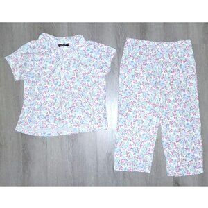 Ralph Lauren Floral Print Pajamas Set Size Large Capri Pants Short Sleeve Top